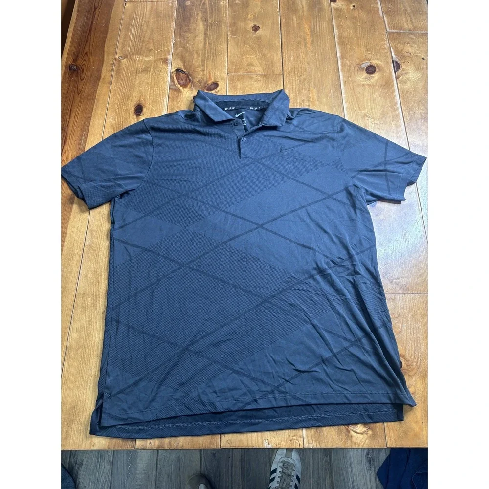 Nike Golf Dri-Fit Men's XL Dark Gray Performance Polo Shirt Diamond Pattern